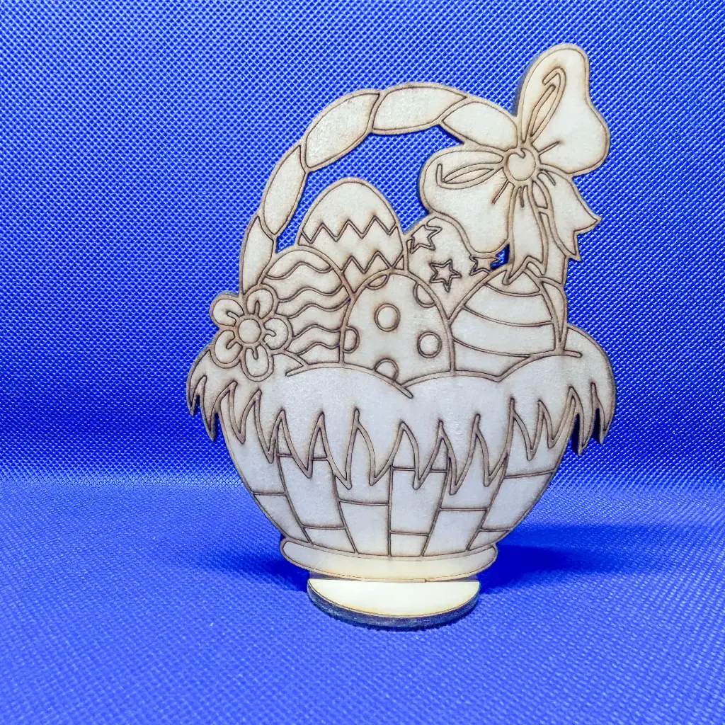 Ouă în coșuleț, cu suport, placaj, de clorat