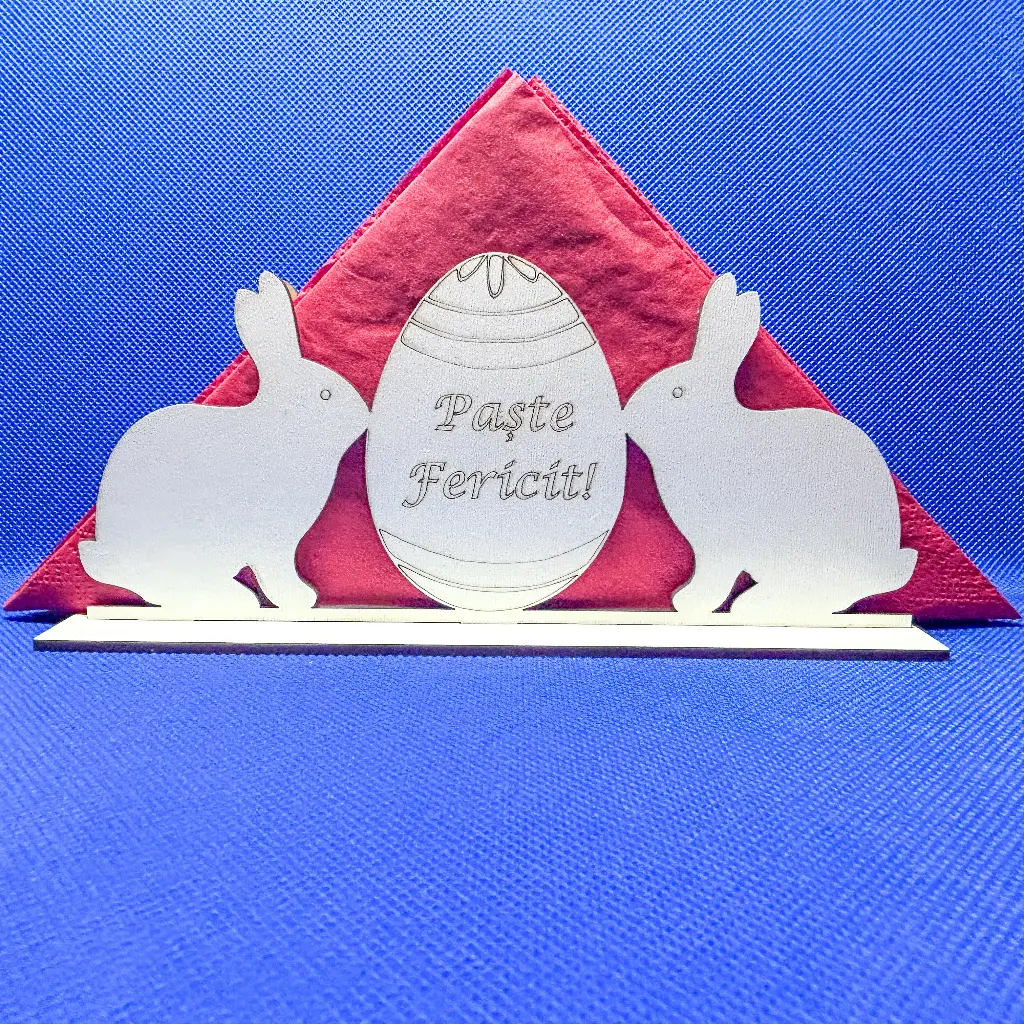 Suport Șervețele MDF, Iepurași simpli, Paște Fericit!