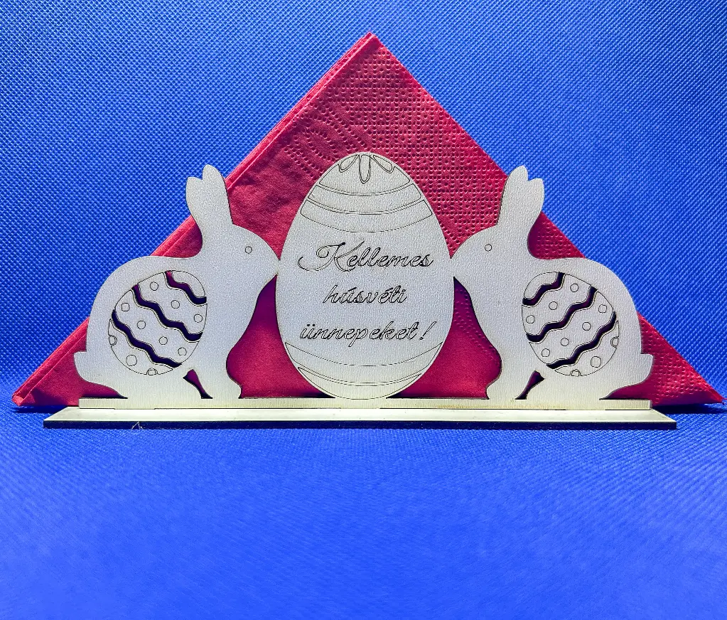 Suport Șervețele MDF, Iepurași decorați, Kellemes Husveti Unnepeket!