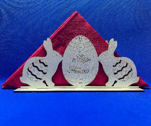 Suport Șervețele MDF, Iepurași decorați, Paște Fericit!